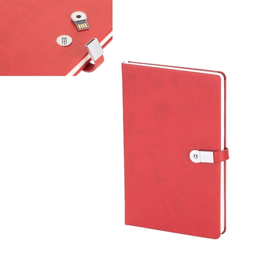 6490 KIRMIZI Termo Deri Kapaklı USB Bellekli Defter ( 13 x 21 cm )
